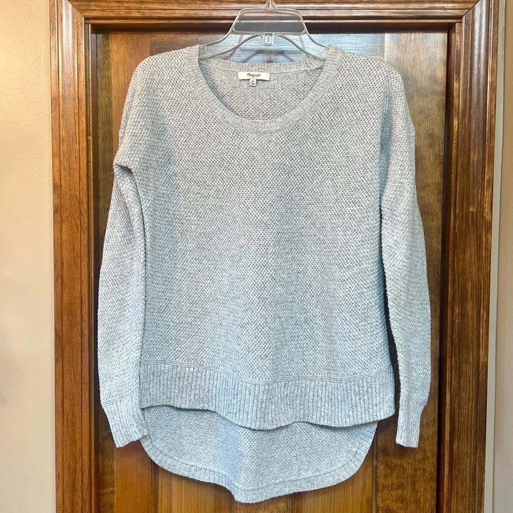 Madewell Sweater Cotton Blend Chronicle Texture Pullover LS Hi Lo‎ Hem Sz XS EUC